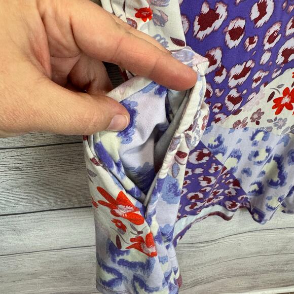 Logo Lori Goldstein Plus Size Purple Floral Leopard Patchwork Top Size 2X - Picture 5 of 7